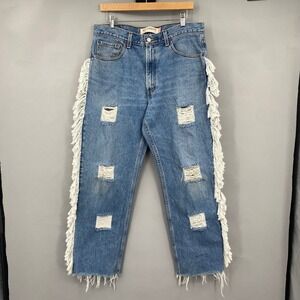 Levi's 550 Vintage Relaxed Fit Jeans Distressed Fringe Blue Denim Men's W34 L32
